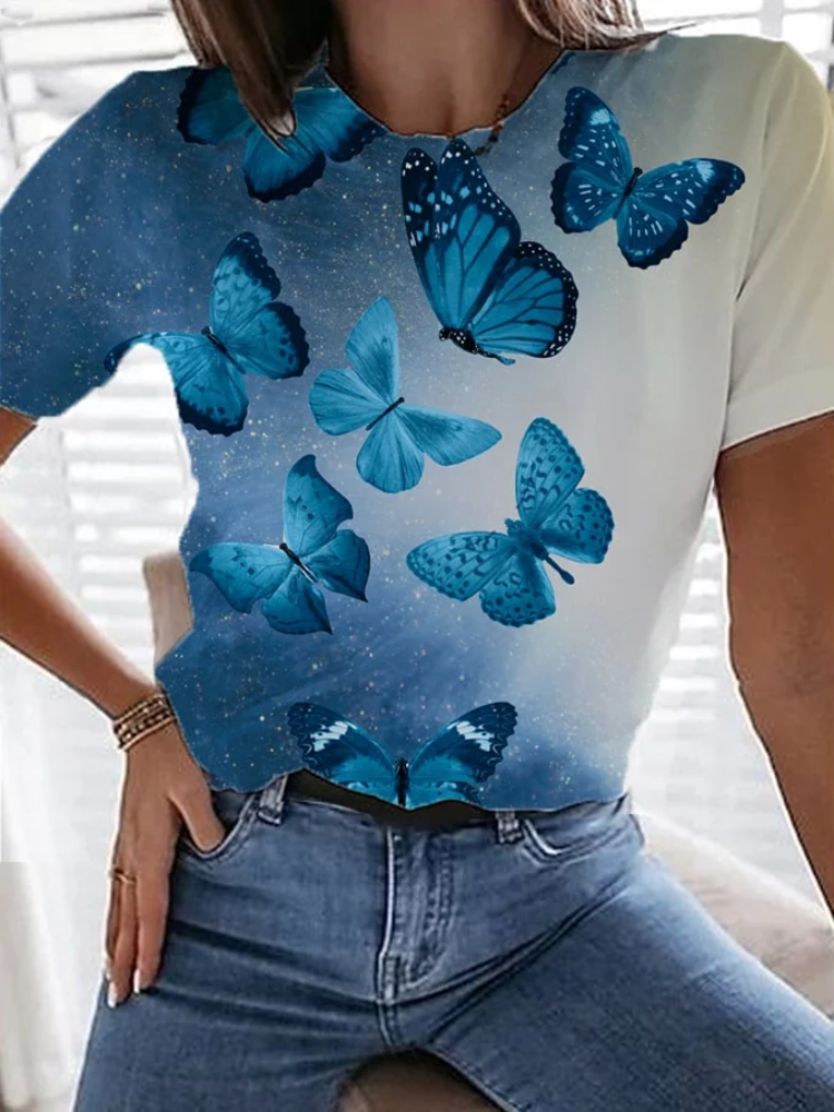 Women's Shiny Butterfly Print T-Shirt