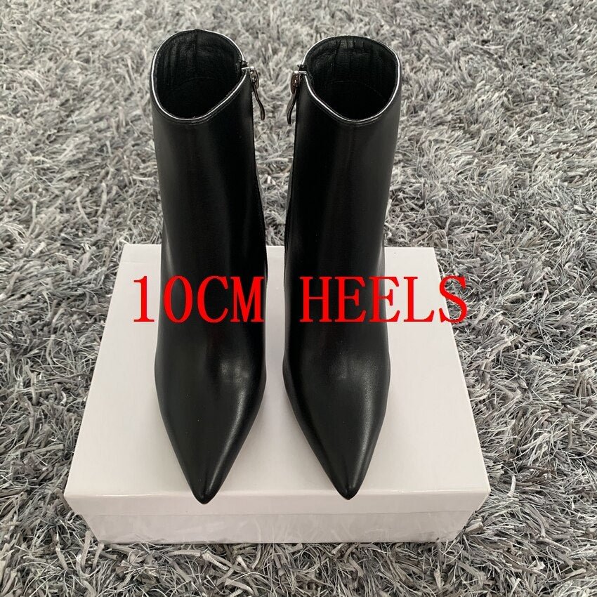 2020 Fashion Leather Women Boots Pointed Toe Ankle Boots High heels Shoes Autumn Winter Female Boots plus size 4-11