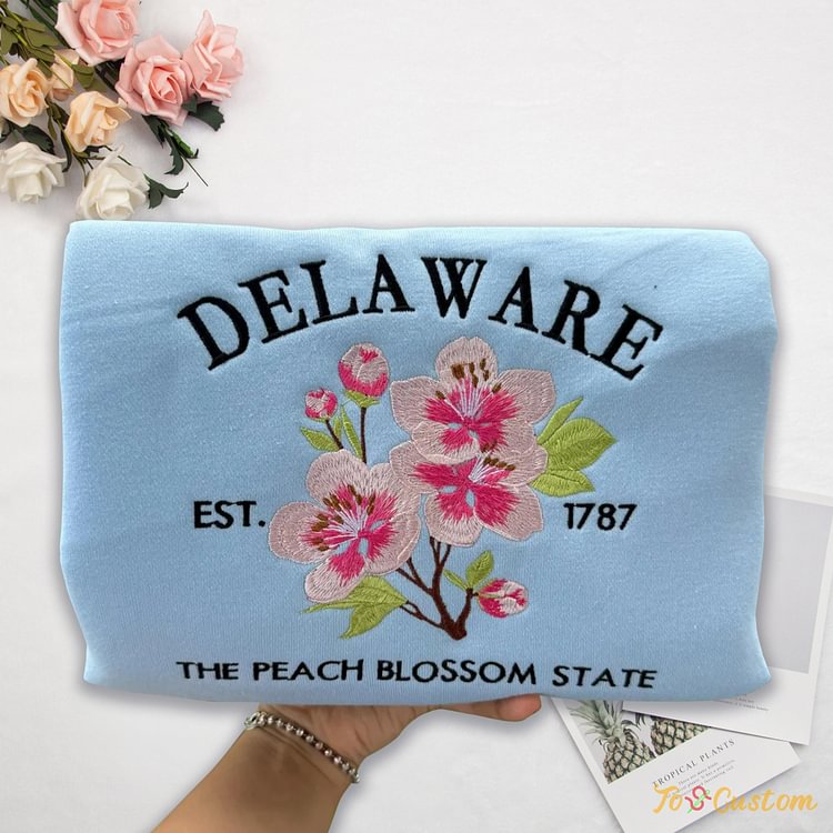 TOSCUSTOM™ Personalized Embroidered Delaware State 1787 Peach Blossom Hoodie