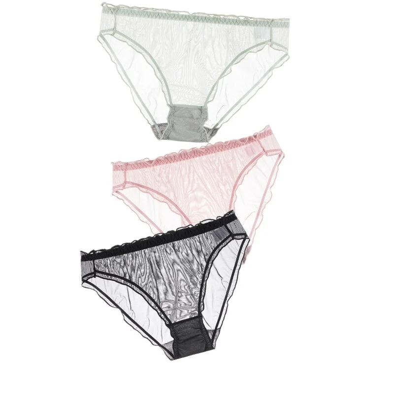 3Pcs Women Sexy Panties Lace Underpants Low-waist Panties Mesh See Through Perspective Briefs Female Fashion Underwear Lingerie