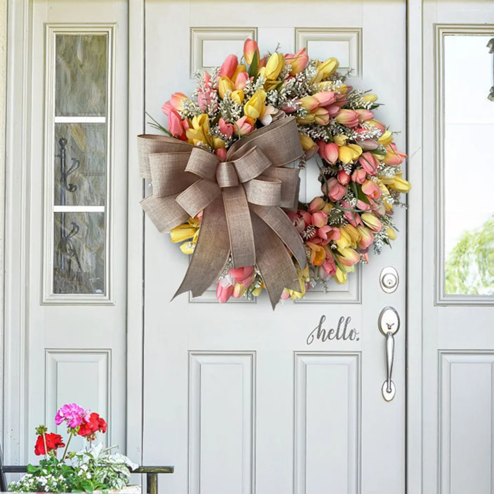 Spring simulation bow tulip wreath props holiday decoration