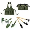 9-Piece Oxford Cloth Work Apron with Multiple Pockets Garden Tool Storage Apron for Gardening in Flower Beds Vegetable Patches