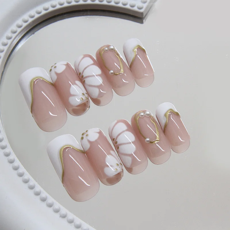 Churchf Churchf Patch Simple Removable Nail Gold Three-Dimensional Line Wear Nail French Flower Beautiful Nail Piece Diamond Style