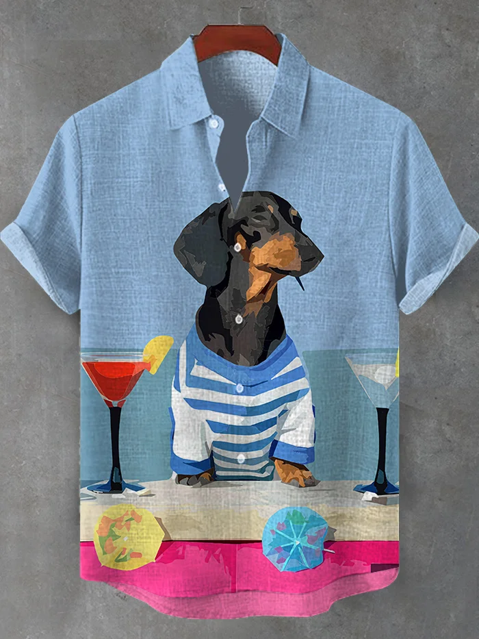 Men's Dachshund Cocktail Art Print Shirt