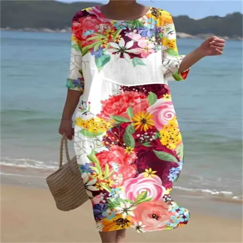 Churchf Churchf New Women's Floral Art Print Leisure Vacation Dress