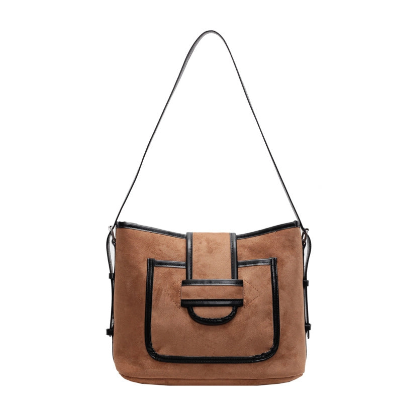 Women’s Medium Pu Leather Color Block Classic Style Bucket Zipper Tote Bag