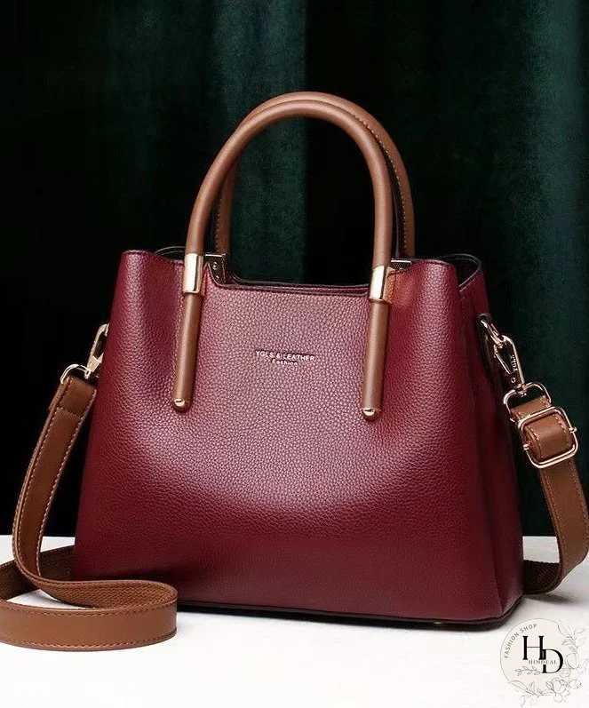 Stylish Minimalist Wine Red Leather Tote Handbag
