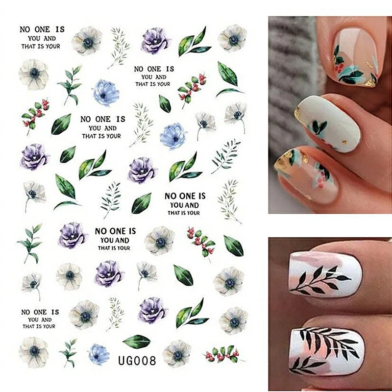 1PC Spring Palm Flowers Leaves 3D Nail Stickers Self-Adhesive Slider Nail Art Decorations Geometry Decals Manicure Accessories-Nail Inspo