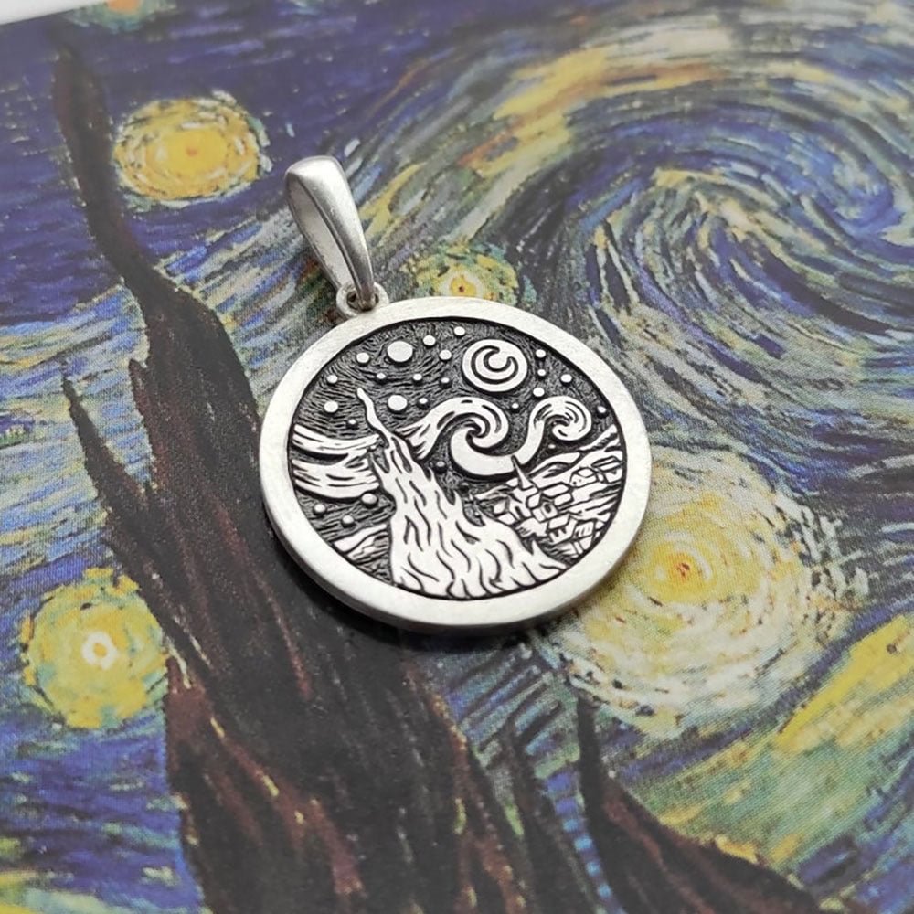 Starry Night Pendant Celestial Necklace Van Gogh Moon Necklace