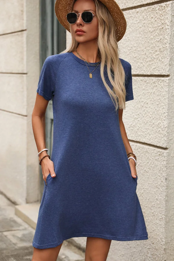 Fashion Solid Color Short Sleeve Mini Dress