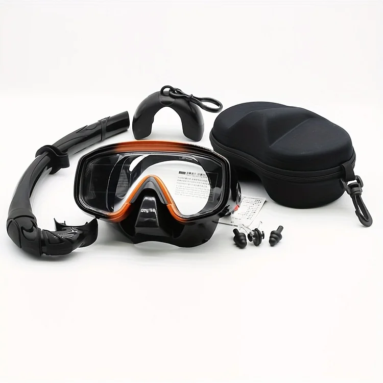 Professional diving face mirror large frame tempered glass wet throat snorkeling set waterproof and anti fog deep diving goggles