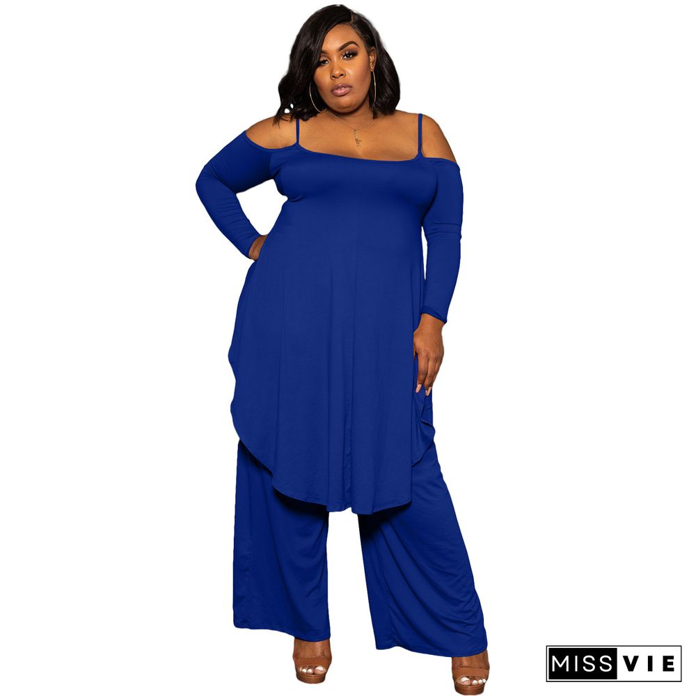 Plus Size Irregular Solid Casual Wide-leg Pants Suits
