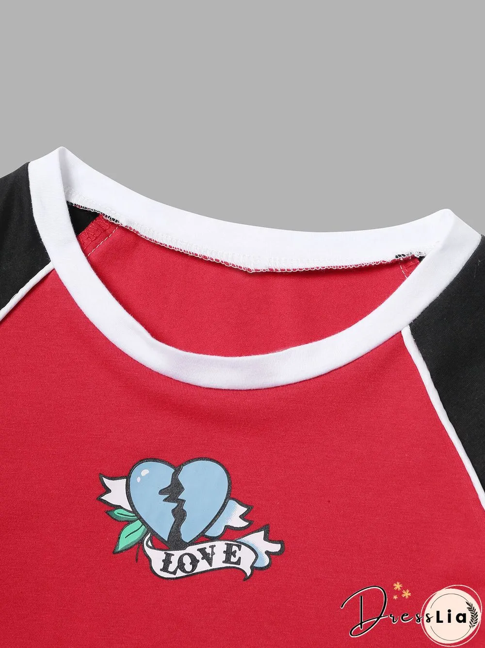 Heart Graphic Contrast Color Short Sleeve Crop Top