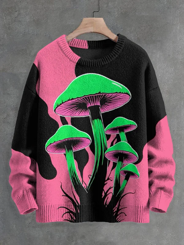 Men's Neon Mushroom Art Print Knit Sweatshirt