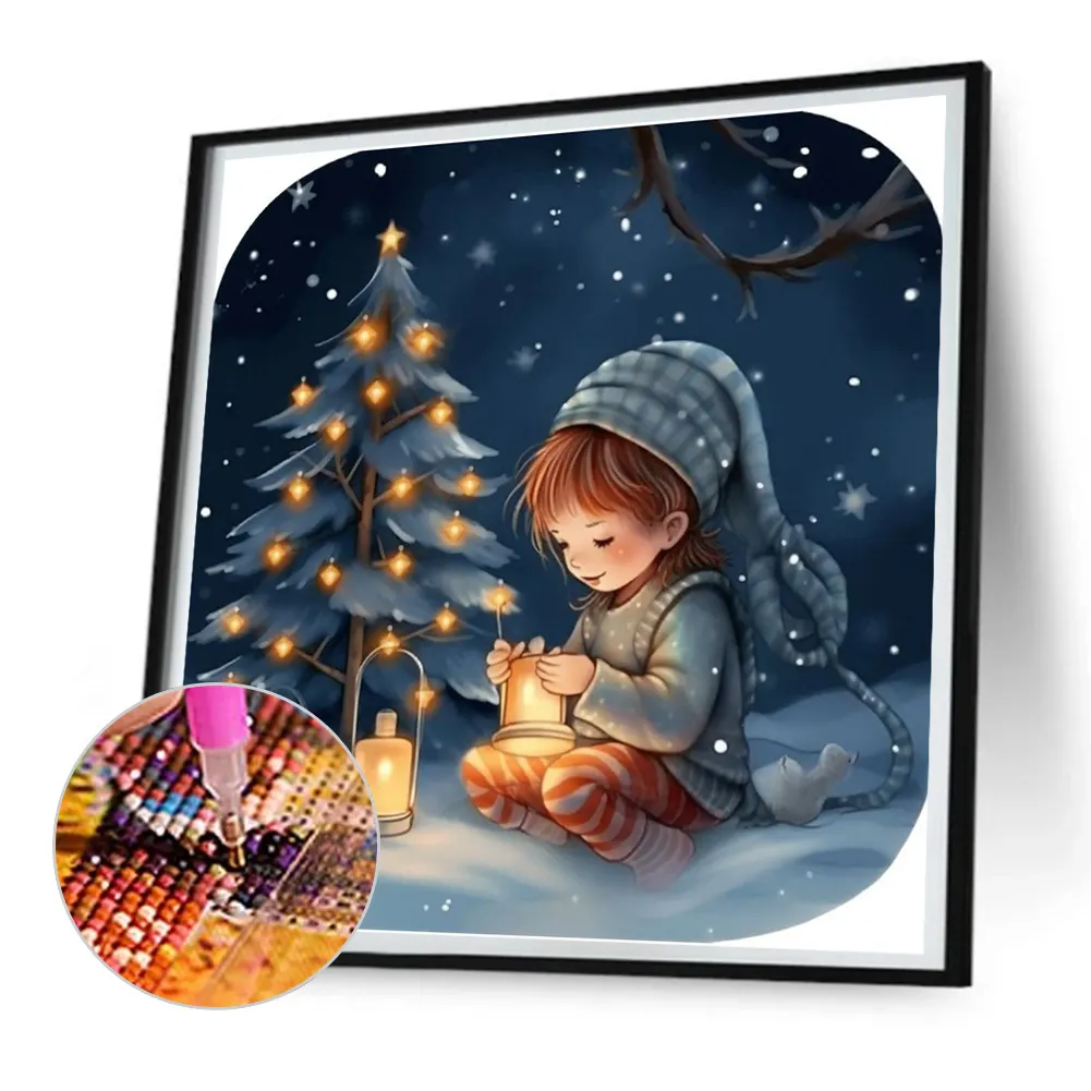 Full Round Diamond Painting 30*30cm - Snow Guard Night