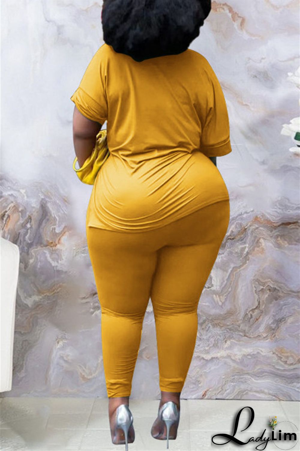 Tibetan Blue Fashion Casual Solid Slit V Neck Plus Size Two Pieces