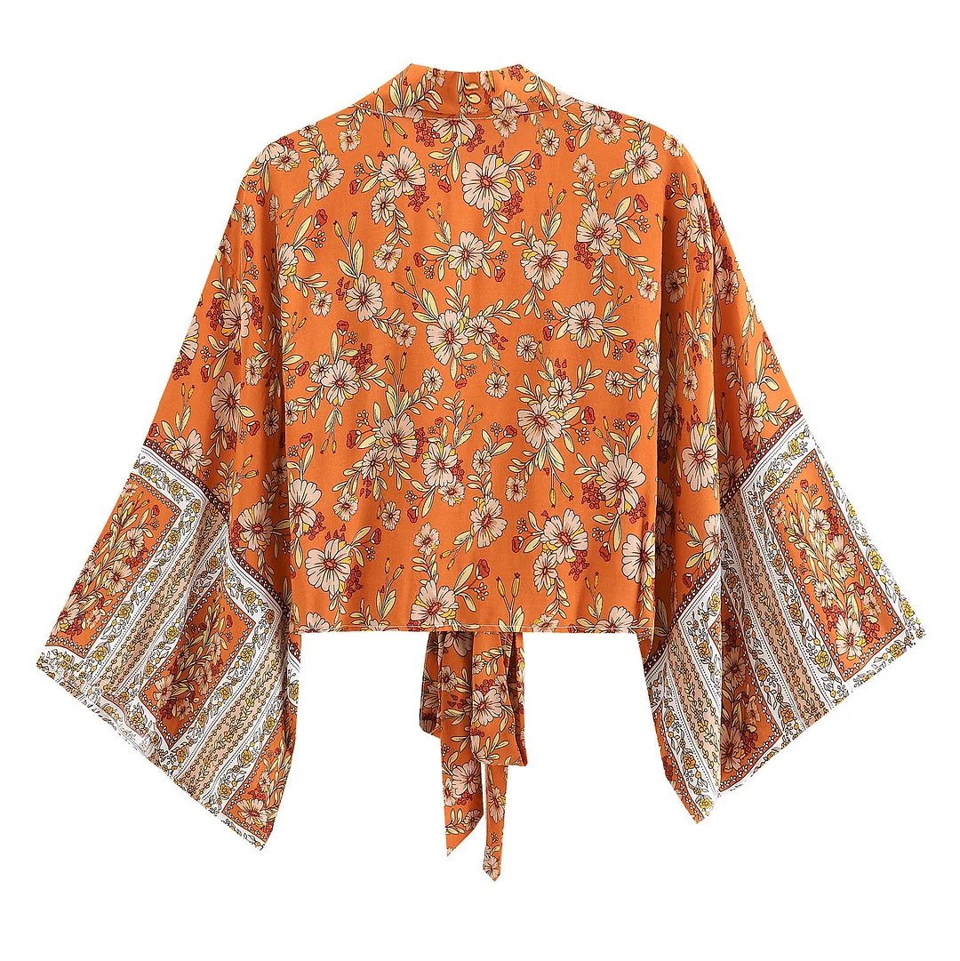 Uveng Print Collar Batwing Sleeve Bohemian Blouses