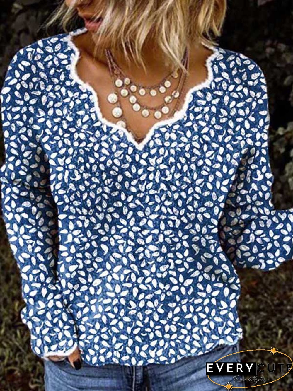 Floral V neck Casual Sweater