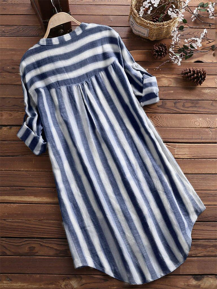 Striped Roll Tab A Line Long Blouse wearshes