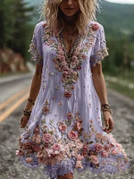Vintage Floral Embroidery Short-sleeved Dress - Image 5