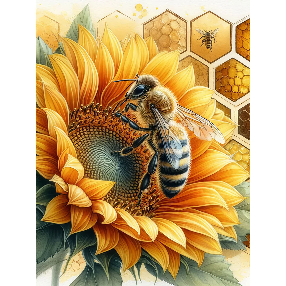 Diamond Painting - Full Round Drill - Sunflower Bee(Canvas|30*40cm)