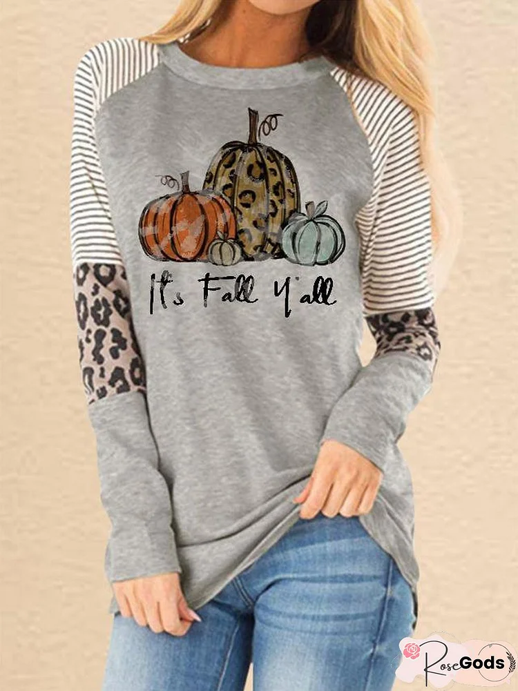 Women's Thanksgiving Pumpkin Leopard Print T-Shirt