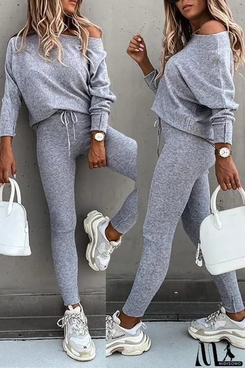 Dew Shoulder Knit Pants Set