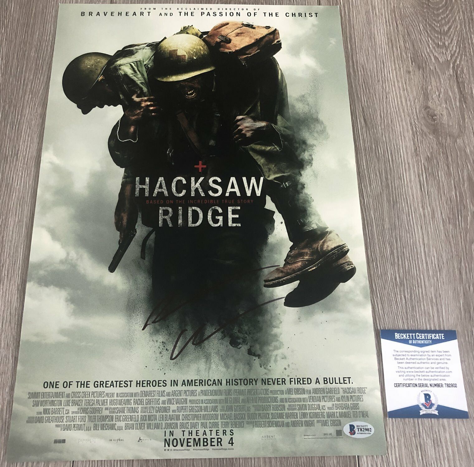 ANDREW GARFIELD SIGNED HACKSAW RIDGE 12x18 Photo Poster painting w/EXACT PROOF & BECKETT BAS COA