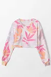 Paradise Leaf Print Long Sleeve Crop Sweatshirt