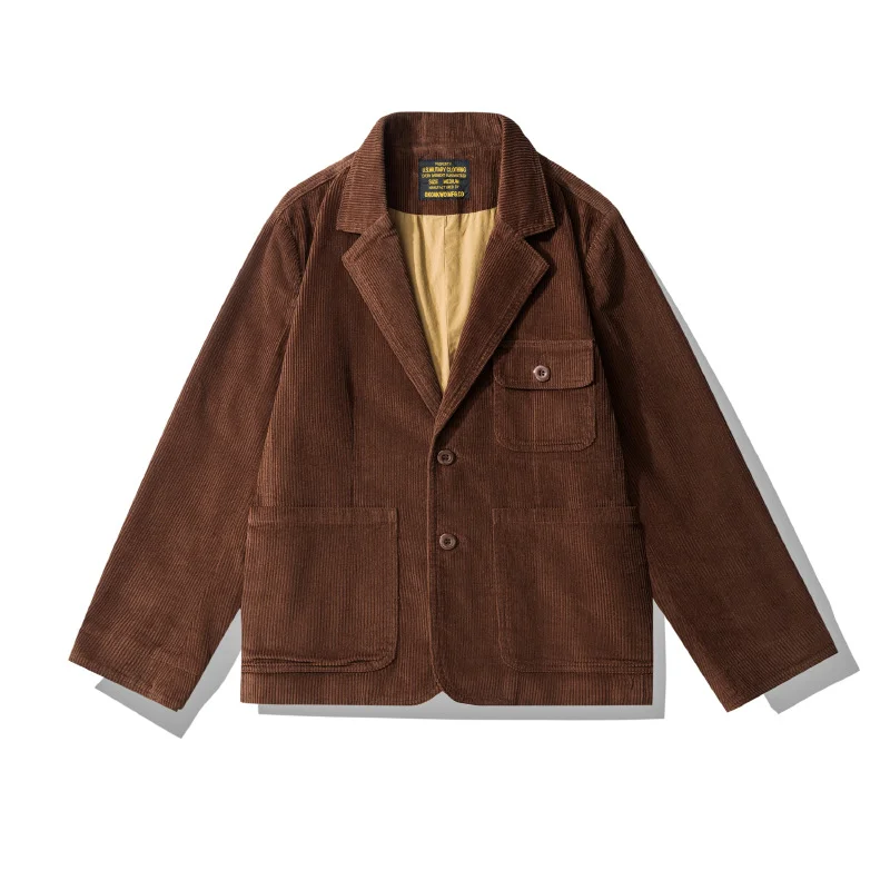 Men's Retro Thick Corduroy Casual Suit Solid Color Jacket