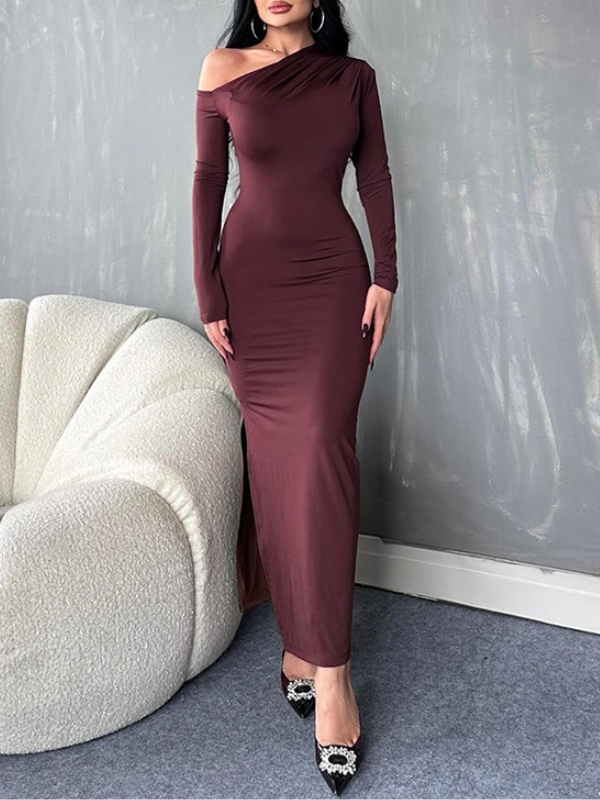 Elegant and Simple Off-shoulder High-slit Hip-hugging Dress | Oxredo Shop Ramadan Sale