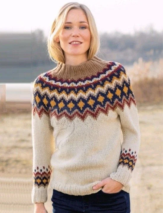 Fairman Island Vintage Contrast Geometric Jacquard Sweater