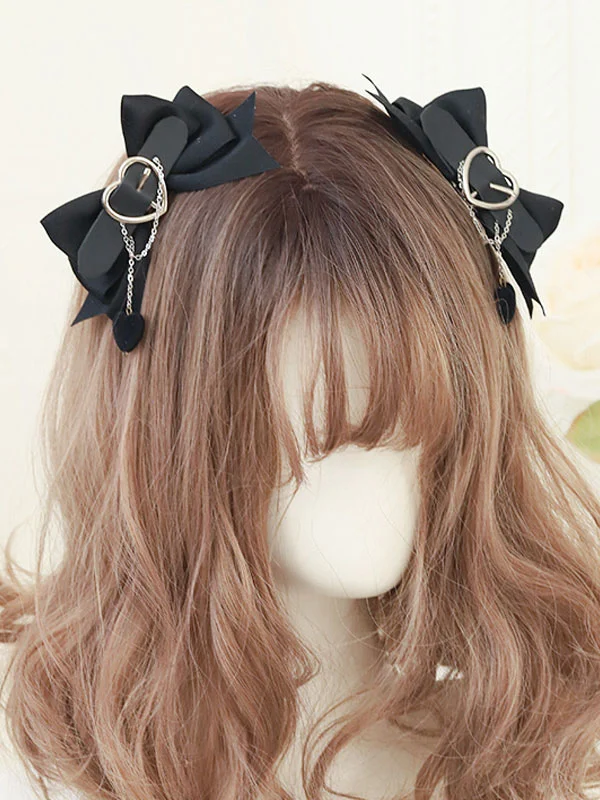 Gothic Lolita Headpieces Black Chains Hearts Pattern Miscellaneous Headwear Novameme