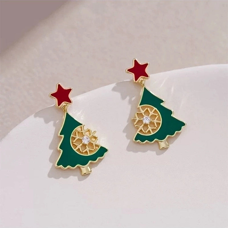 Fashion Christmas Tree Snowman Snowflake Alloy Enamel Rhinestones Women’s Drop Earrings Ear Studs 1 Pair