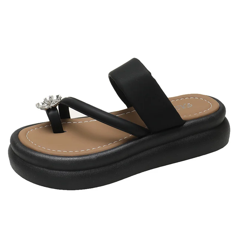 Tanguoant Tanguoant Toe Diamond Slippers Female 2024 Summer New Korean Version Fashion Leisure Thick Bottom One Word Outside Wear Slippers