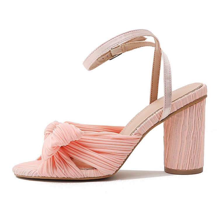 2022 New Fashion Summer Solid Sandals High Chunky Heels Open Toe Big Size 43 Butterfly Knot Elegant Weeding Party Women Shoes - Shop Trendy Women's Fashion | TeeYours