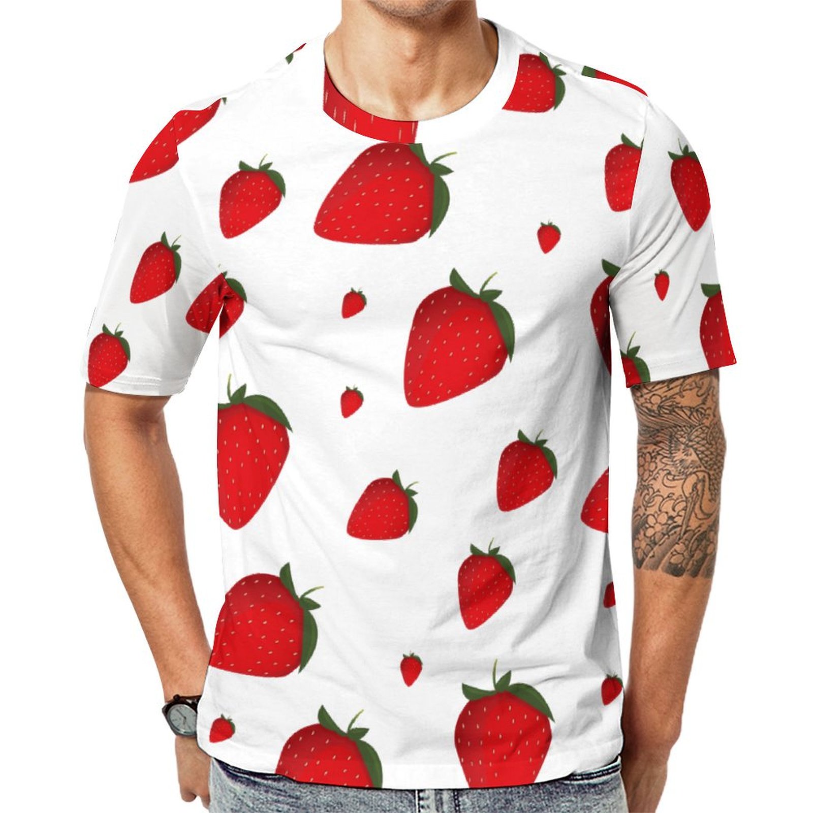 Food Red White Strawberry Fruit Short Sleeve Print Unisex Tshirt Summer Casual Tees for Men and Women Coolcoshirts