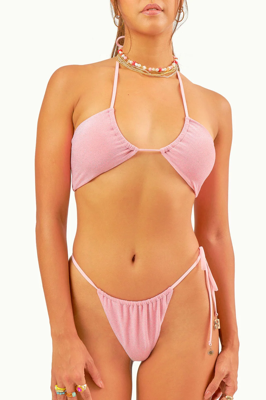 Penny Side Tie Bottoms  / Pink Shimmer FINAL SALE