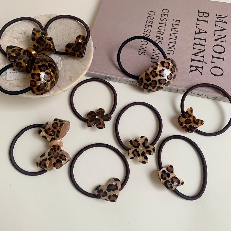 Retro Women’s Flower Bow Knot Leopard Acetic Acid Sheets Inlay Rhinestones Hair Tie