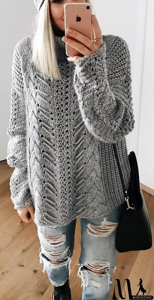 MidiSono - Casual easy turtlenecck sweater knitted sweater