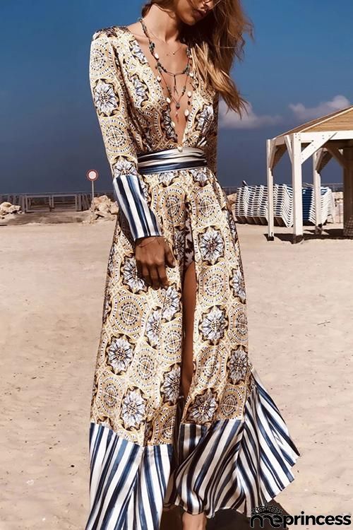 Bohemia Print Stripe Belted Cardigan