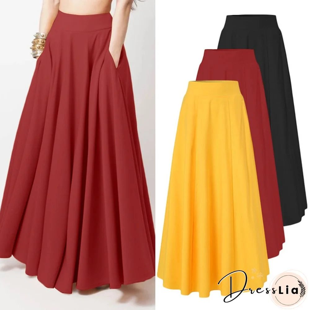 Women Elastic Waist Swing Long Skirts Holiday Party Loose Long Dresses