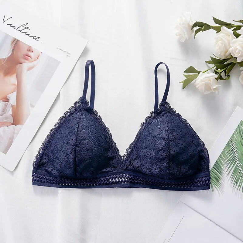 Lace bra, women's panties, triangle cut, lingerie, V-shaped wireless underwear, soft and thin seamless 1/2 piece bra, 2021