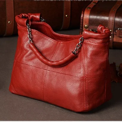 New style handbags top layer cowhide women's bag chain bag