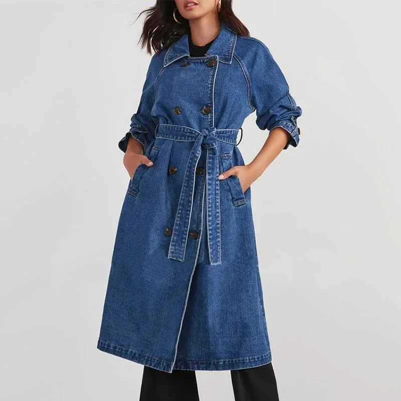 Women's Denim Trench Belt on Waist Jean Coats
