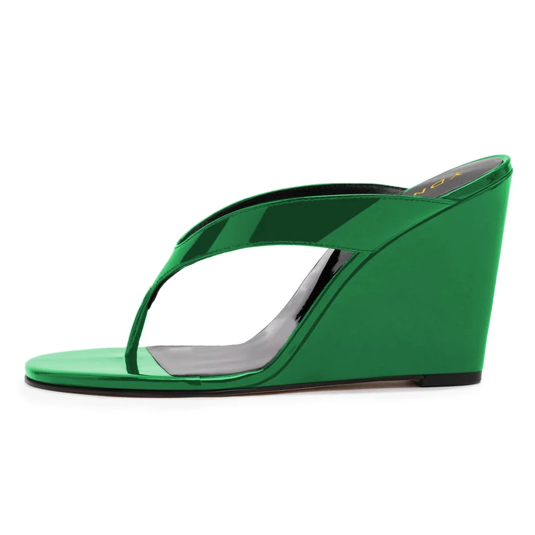 Simple Green Open Round Toe Flip Flop Women's Heel Sandals