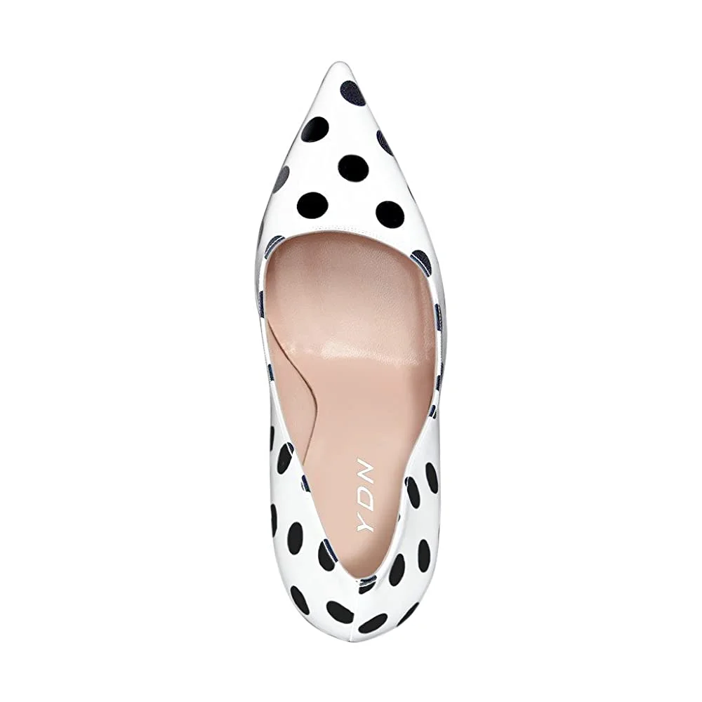 Black & White Polka Dot Patent Leather Pointed Stiletto Heel Pumps 