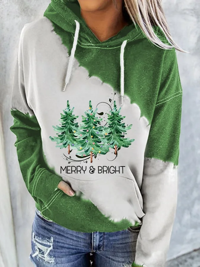 Women's Merry And Bright Christmas Tree🎄Print Casual Hoodie