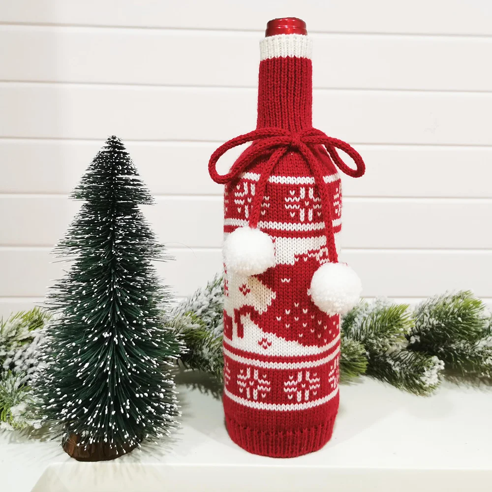 Christmas creative snowflake knitted wine bottle set decoration