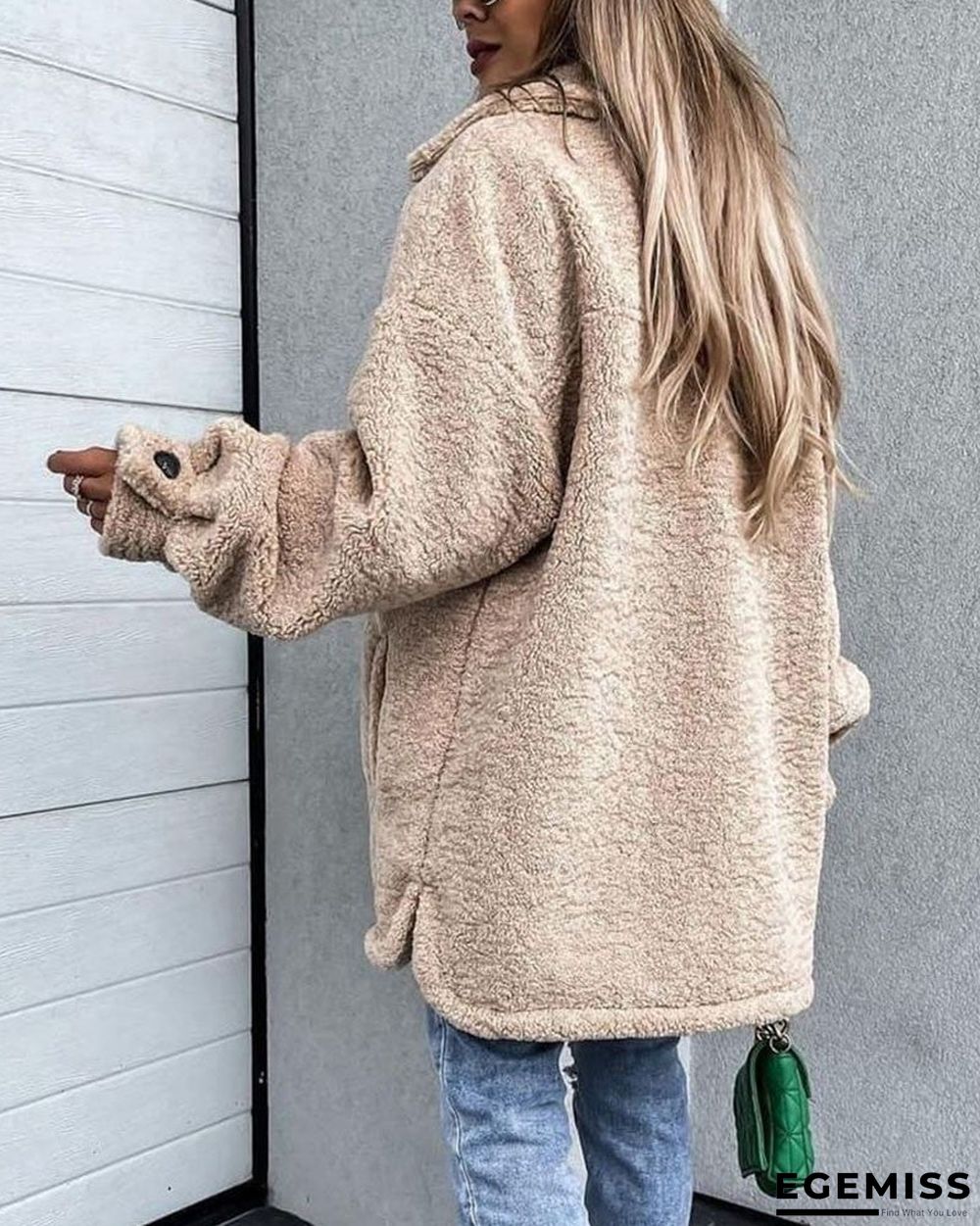 Long Sleeve Flap Pocket Button Down Teddy Coat | EGEMISS